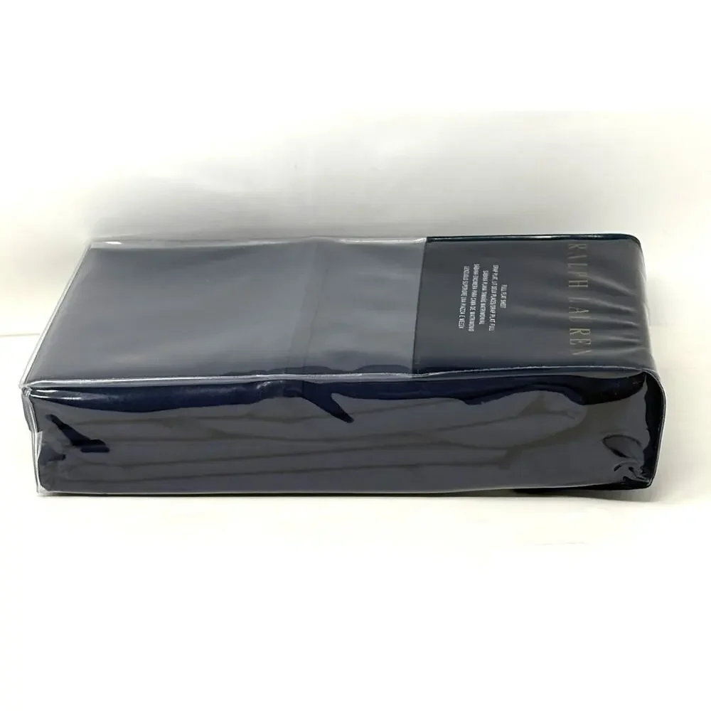 Ralph Lauren RL 464 Thread Count Full Flat Sheet Polo Navy Blue Percale Cotton